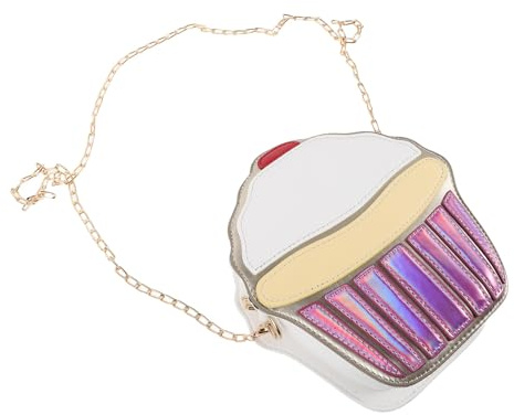 NIYANGLE Kleine Cupcake Umhängetasche aus Kunstleder mit Metallkette Mehrere Fächer Robustes Material Niedliches Design für Reisen und Dates