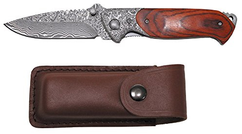 Fox Outdoor Damastmesser Klappbar Lederscheide, braun