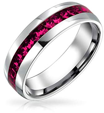 Bling Jewelry Roter Rosa Kristall-Ewigkeitsbandring Für Frauen - Juli Geburtsmonat, Silberfarbenes Edelstahl
