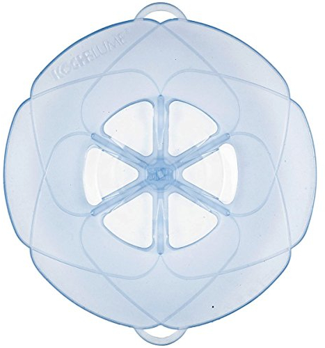 Kochblume das Original, Silikon Überkochschutz für Töpfe und Pfannen, Mikrowellen-Deckel, Spritzschutz und Dampfgar-Aufsatz | (eisblau, S | Topfgröße 14-18cm)