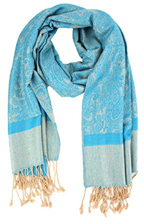 PASKMLNA Pashmina-Schal, Paisleymuster, Jacquard, Stola, Aqua Camel, Large