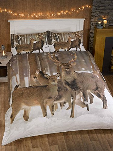 Hirsch Fotografien Tiere Quilt Bettbezug und 2 Kissenbezüge Bettwäsche-Set, Mehrfarbig, Mehrfarbig, King Size
