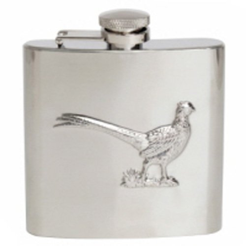Hip Flask Pheasant Design 6oz Shiny Stainless Steel Gift