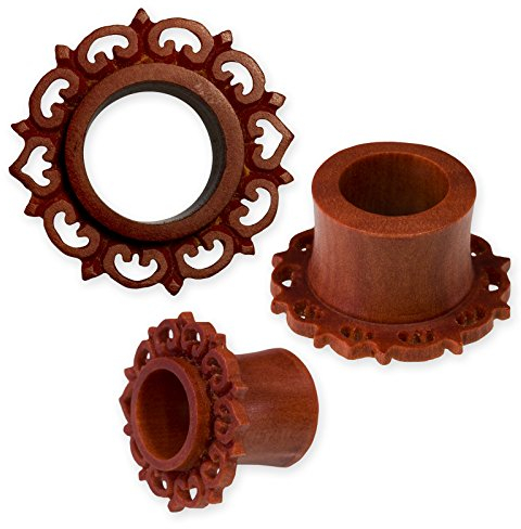 Fly Style Holz Flesh Tunnel · Mandala Blüten Tribal · braun 4 bis 30 mm, Grösse:8 mm