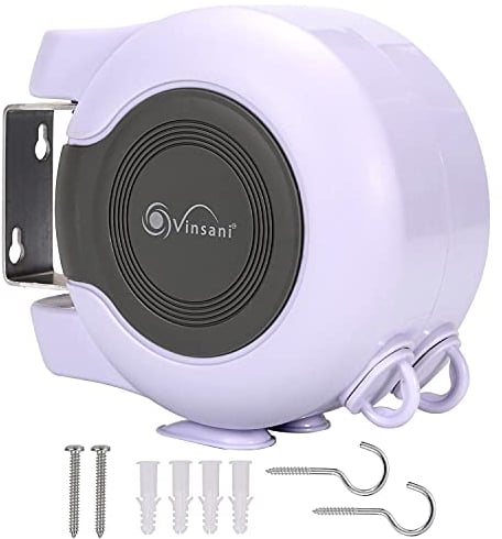 Vinsani 30 metre Retractable Reel Clothes lines Washing Line with Twin Cable - Wall Mounted Heavy Duty Clothes Dryer 2 x 15m Lines of Drying Space Outdoor, White