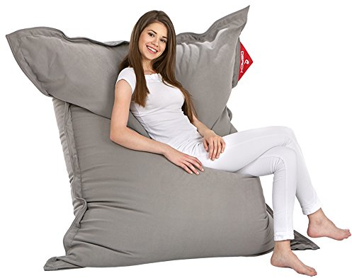 QSack Sitzsack Indy mit Mikroperlen aus Deutscher Qualitätsfüllung, EPS HBCD frei, Indoor Sitzsack mit Innenhülle, 140x180 cm, Neu (grau)
