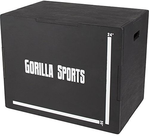 GORILLA SPORTS® Plyo Box - mit 3 Sprunghöhen, 76x51x60,5cm, bis 500 kg Belastbar, Holz, Schwarz - Sprungbox, Jump Box, Plyometrisches Training, Plyometric Plattform, Plyobox, Sprungkrafttraining, Gym