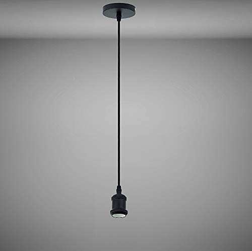 Trango 9000B E27 Lampenaufhängung *JACOB* Hängeleuchte I Deckenbeleuchtung I Lampenfassung I Lampen-Aufhängung in schwarz inkl. ca. 110cm Textilkabel, industriell Pendellampe ohne Leuchtmittel