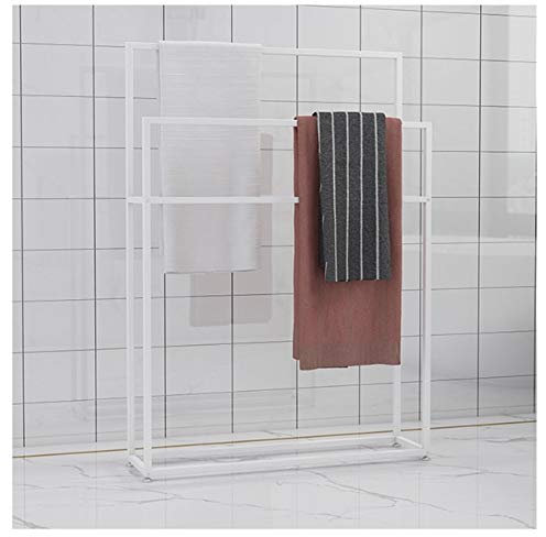 WING Handtuchhalter freistehend Handtuchständer Metall Bad Handtuchstangen, treppenförmiger Handtuchständer, Rostfrei, 110 cm Höhe,Weiß,65×20×110cm(L×W×H)