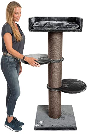 JAMAXX Premium 155cm XXL Kratzbaum für große schwere Katzen 20cm extra-starker Stamm, 4cm Starke Bodenplatte, extra-Dickes Kuschel-Plüsch, Kletterbaum Katzenbaum Dunkel-grau