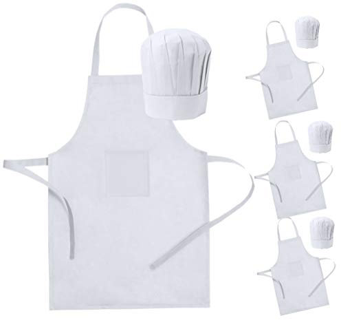 Publiclick Lote 25 Delantales + Gorros de Cocina Infantiles para Niños Blancos - Delantales Niños Juveniles