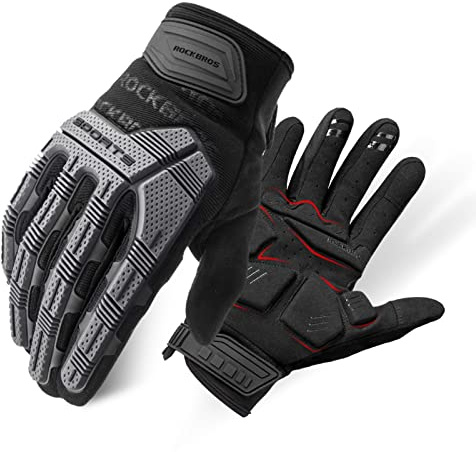 ROCKBROS Mountain Bike Gloves Dirt Bike Gloves Motorcycle Cycling Gloves with 6MM Gel Pad Touch Screen Knuckle Protection for BMX MX ATV MTB Racing Black-XL
