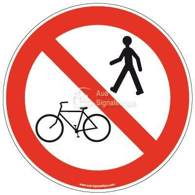 AUA SIGNALETIQUE - Panneau Vélo et piéton interdit - Ø 230 mm, Aluminium Dibond 3mm
