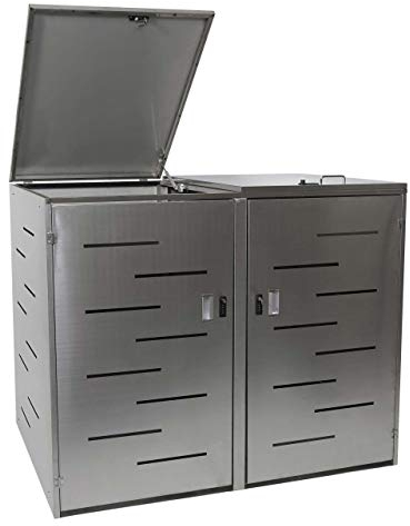 2er-Mülltonnenverkleidung HWC-E83, Mülltonnenbox Mülltonnenabdeckung, erweiterbar 117x131x80cm - Edelstahl 48kg