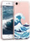kwmobile Clear Case Compatible with Apple iPhone SE (2022) / iPhone SE (2020) / iPhone 8 / iPhone 7 - Phone Case Soft TPU Cover - Japenese Wave Blue/White/Transparent