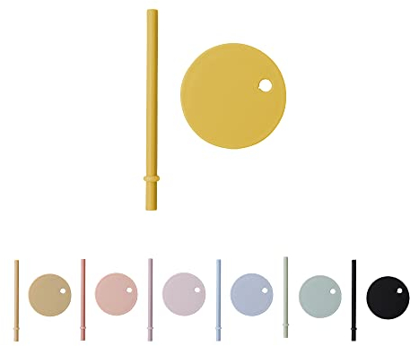 Design Letters Deckel mit Strohhalm für Baby und Kinder Trinkglas in Tritan (Senffarben) - BPA-frei, leicht zu trinken, hält den Strohhalm mit einem Stopfen an Ort und Stelle, spülmaschinenfest