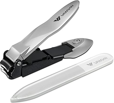 VANWIN Coupe Ongle, Coupe-ongles avec Récupérateur avec Lime à Ongles en Verre, Coupe-ongles Robuste avec Levier Ergonomique pour Garder les Ongles Impeccables pour Femmes et Hommes