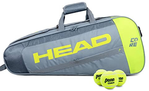 HEAD Core 3R Pro - Bolsa para Raquetas de Tenis, Gris/Amarillo, L, Capacidad para 3 Raquetas