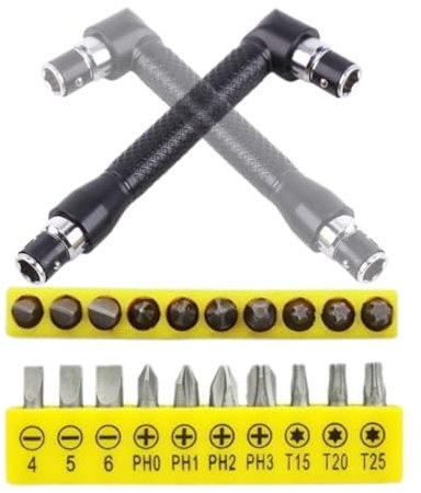 L-shape Socket Wrench Set, Double Head Socket Wrench Hand Tool Set,1/4 L Shaped Hex Socket Wrench with 10Pcs Various Angled Screwdriver Bits for Metal Wood Workers