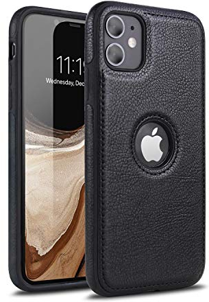 PU Leder Hülle für iPhone 11 Pro Max, Retro Ultradünn Stoßfest Kratzfest Rutschfester Weicher Griff Vintage Luxus Business Schutzhülle Kompatibel mit iPhone 11 Pro Max (Schwarz)