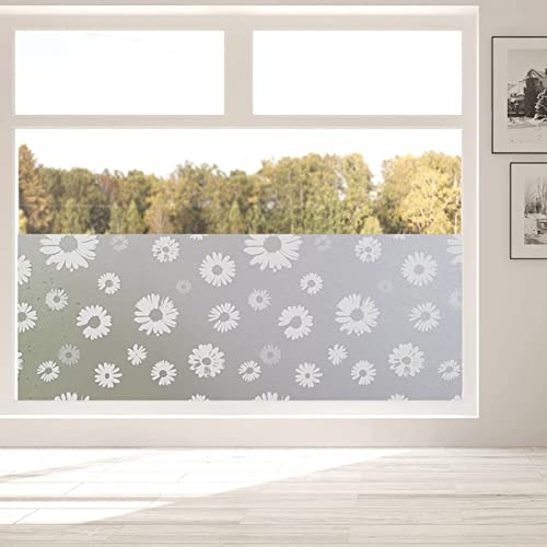 EXQUILEG 3D Sonnenblume Fensterfolie Fensterdeko Milchglasfolie Sichtschutzfolie Fensterfolie Sichtschutz Folie Fenster Selbstklebend für Badezimmer Schlafzimmer Küche (60cmx200cm)