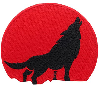 Finally Home Roter Wolfs Mond Patch zum Aufbügeln | Red Moon Patches, Wölfe Bügelbild, Biker Wolf Aufbügler, Motorrad Aufnäher, Runder Flicken Bügelpatch