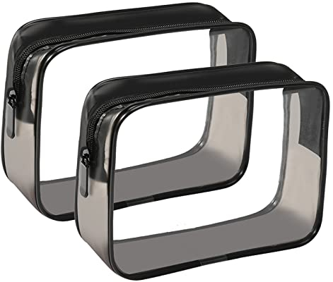 LUZWAY Kulturbeutel Transparent 2 Stück, Kulturbeutel durchsichtig Flugzeug Beutel Transparenter Kulturbeutel, PVC Kosmetiktasche Wasserdicht für Männer Frauen(2pcs-Waschbeutel)