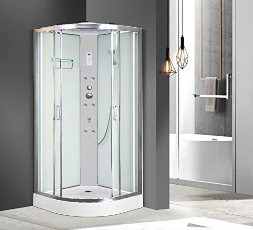 Cabina Doccia Idromassaggio Semicircolare CALGARY 90x90x210 cm Pannello Controllo Radio Luce Cristalli con FILM di Sicurezza