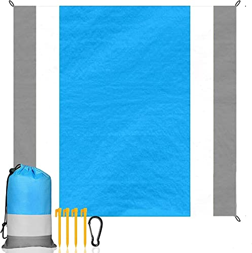 UKOFEW Picknickdecke 210x200, Picnic Blanket wasserdichte mit Aufbewahrungstasche, Outdoor Strandmatte mit Nägeln, Beach Mat, Große Campingdecke für Strand, Picknick, Camping und Wandern, Blau