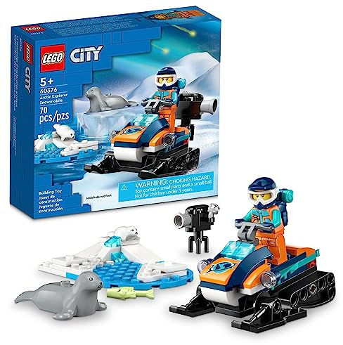 LEGO City Arctic Explorer Schneemobil 60376 Bauspielzeug-Set, Schneemobil Spielset mit Minifiguren und 2 Siegelfiguren für fantasievolles Rollenspiel, lustige Geschenkidee für 5-Jährige
