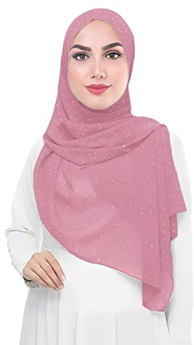 Lina & Lily Damen Hijab Kopftuch Schal mit Glitzer aus Premium Chiffon (Dusty Rose)
