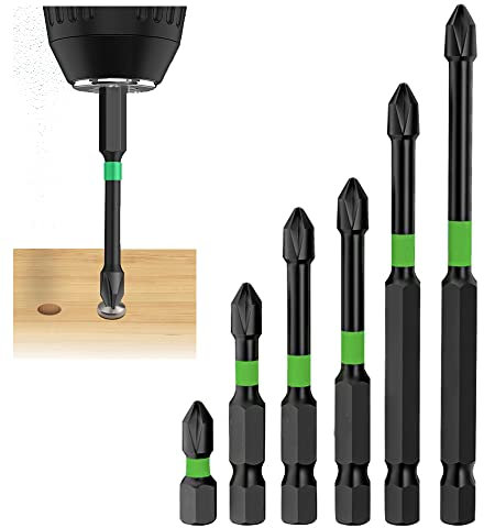 6 PCS Magnetic Screwdriver Bits Set, Anti Slip Magnetic Drill Bits PH2 Strong Magnetic Impact Cross Head Bits for Power Screwdriver Impact Drill (Black Green)