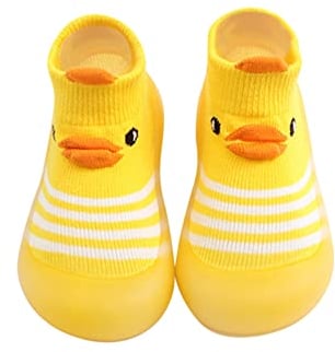Babyschuhe mit Gummisohle und Socken Kinder Toller Schuhe Baby Jungen und Mädchen rutschfeste flache Socken Schuhe leicht bequem niedlich Cartoon Ente Muster Cruisen und Spazierengehen (A, 23 Toddler)