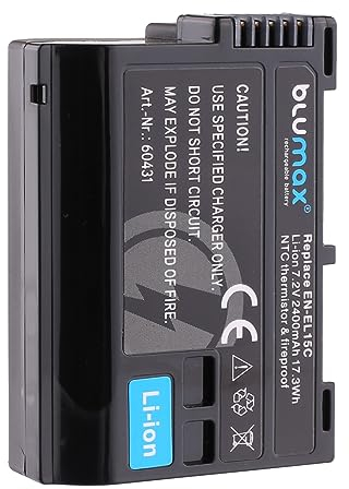 Blumax Batterie compatible avec Nikon EN-EL15c | - 2400 mAh - | EN-EL15b EN-EL15a EN-EL15 - Capteur NTC & boîtier V1 - Pour Z8 Z7 II Z6 III Zf Z5 D800 D7500