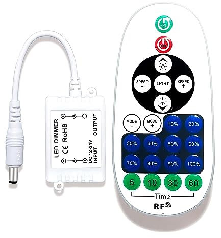 Remote Controller for Single Color LED Strip Lights, DC 12-24V Dimming Control with Dynamic Effect Mode for LED Ribbon, Adjust Brightness Suitable for Room, Home, Cabinet, LED Strip Lights, Neon Signs