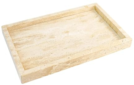 WORHE Bandeja de tocador de piedra travertino italiana para joyas, perfume, maquillaje, velas, bandejas decorativas de mármol natural para baño, tocador, rectangular, organizador de almacenamiento