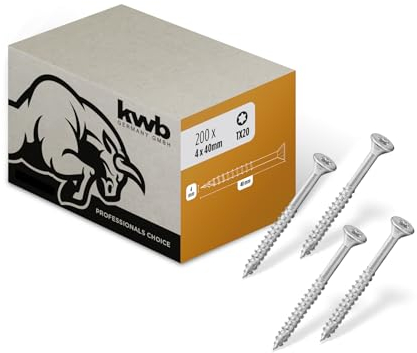 KWB Vis à Bois 4x40 mm, TX20, 200 Pièces, TORX Pour Panneaux de Particules, Filetage Partiel, Revêtement Cr3, Pointe de Perçage Type-17
