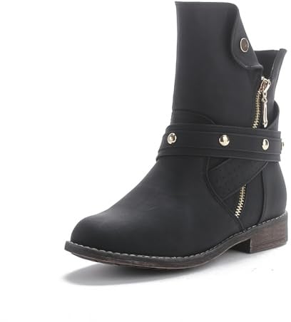 Damen Stiefeletten gefüttert Boots Nieten Biker Winter Herbst BH201
