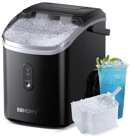 EUHOMY Máquina de cubitos de hielo, 15 kg/24 h, fabricación en 6 minutos, máquina de hielo triturada, limpieza automática, 120 W, máquina de cubitos de hielo de mesa, sensor infrarrojo, eficiencia