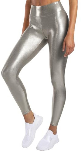 Metallic Leggins Damen Rosa Glänzende Hose Hoher Taille Shiny Leggings Sexy Glänzend Wet Look Karneval Kostüm Metallic Hose Party Disco Clubwear Fasching Karneval Glitzer Hose PU Hosen Tanzhose