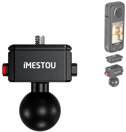iMESTOU Sports Camera Riding Mount with 1/4 Screw for Insta360 Action Camera Installing and 1“ Ball Head 360° Adjustable, One-hand Operation, Fits for RAM 1 Ball Bike Phone Mounts
