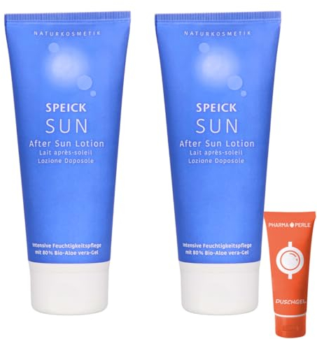 Speick Sun After Sun Lotion, 2x 200 ml I Intensive Feuchtigkeitspflege mit 80% Bio-Aloe Vera-Gel I Für sonnenstrapazierte Haut I Kühlt und beruhigt I Spar-Set plus Pharma Perle give-away
