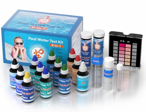 9 Way Pool Test Kit - Hot Tub and Spa Water Chemical Test Kit for pH & Total Chlorine & Free Chlorine & Bromine & Total Alkalinity & Calcium Hardness & Cyanuric Acid & Copper & Phosphate