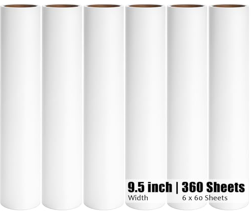 6 Pack 9.45 inch Lint Roller Refill Extra Sticky 9.4-9.5 inch Wide Large Lint Roller Refills for Floor Pet Hair Remover Replacement Refills Total 360 Sheets (6 Sticky Rolls)