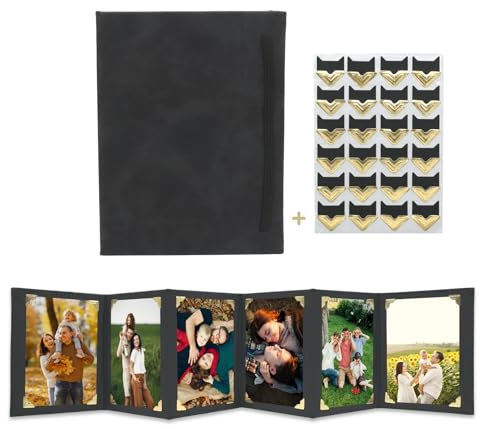 6 faltbare Leder-Fotoalbum, schwarzes Sammelalbum für Fotos bis zu 15,2 x 10,2 cm (6 faltbare 15,2 x 10,2 cm)