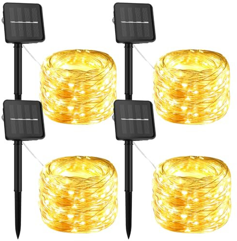 4 Packs Solar Fairy Lights,8 Modes Total 400LED Solar Powered String Lightst Waterproof,Outdoor Indoor Copper Wire Lights for Garden Wedding Party
