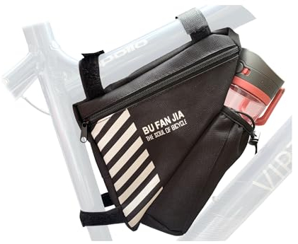 Bike Frame Bag With Bottle Holder- Waterproof Cycling Wallet- Multifunctional Bicycle Triangle Pouch for Road & Mountain Bikes - Bike Drinks Holder Pouch Cycling Accessories Bike Gadgets (Black)