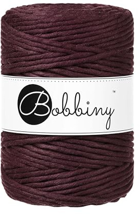 Bobbiny XXL Makramee-Schnur, 5 mm, einlagig, 100% recycelte Baumwolle, Farbe:Burgundy
