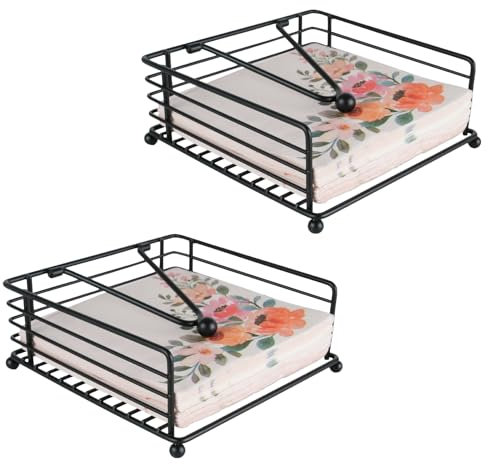 RETON 2 Stück Serviettenständer für Tische, Metall-Serviettenhalter schwarz mit beschwerter Stange, Napkin holder Taschentuchspender für Küchen Zuhause, Restaurants, Cafés, Hochzeiten, Bar (Schwarz)