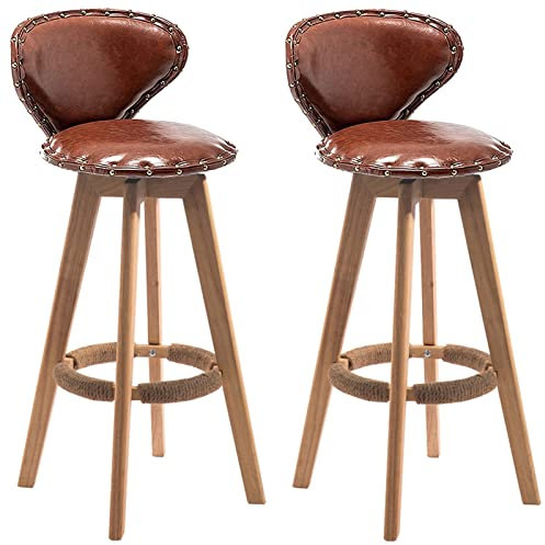 Generic Barhocker, Massivholz Hocker Drehbar Stuhl Set Von 2, Küche Esszimmer Hochstühle Mit Vintage Hanf Seil Fußstütze/Braun/60 cm